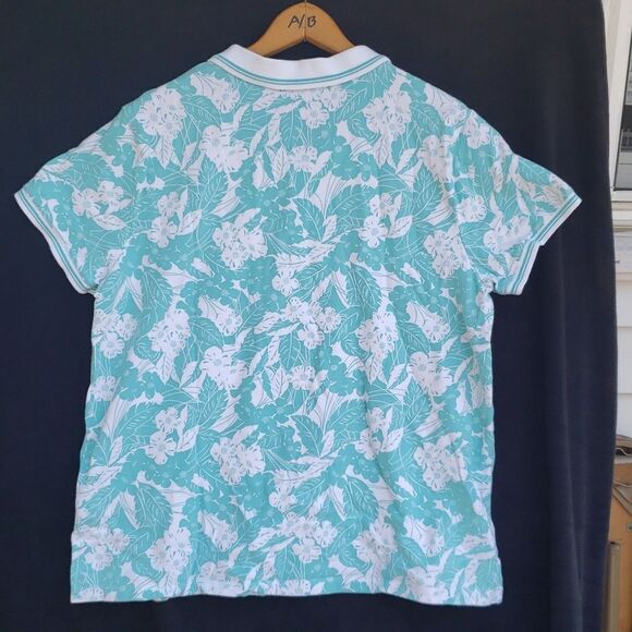Lands' End Tropical Print Floral Teal White Top Sz XL (18) - Picture 2 of 6